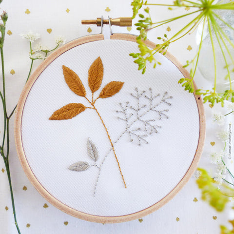 Gold & Gray Leaves - 4" embroidery kit