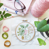 Pink & Green Leaves - 4" embroidery kit