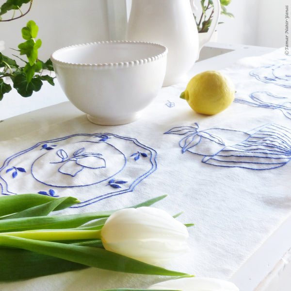 Table Runner Embroidery Kit - Blue Tableware