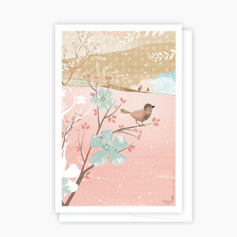 A bird on a branch Pink Card