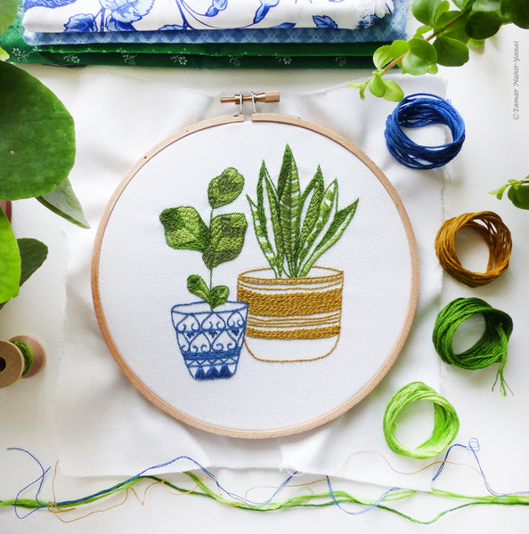 Blue & Green Houseplants - 6" embroidery kit