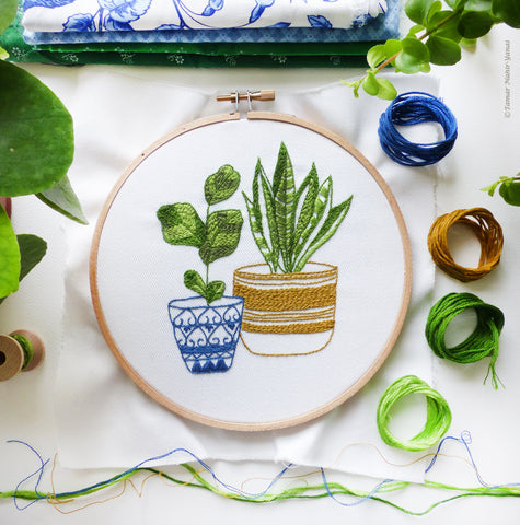 succulent embroidery kit Blue & Green Houseplants
