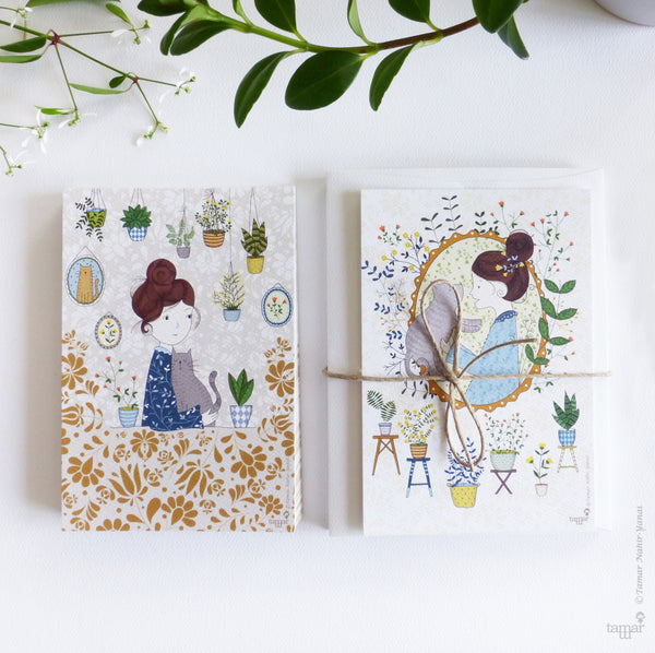 Cats and Houseplants series - Complete set of 4 cards
