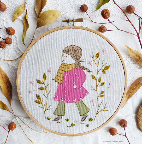 Girl in a pink coat - 6" embroidery kit