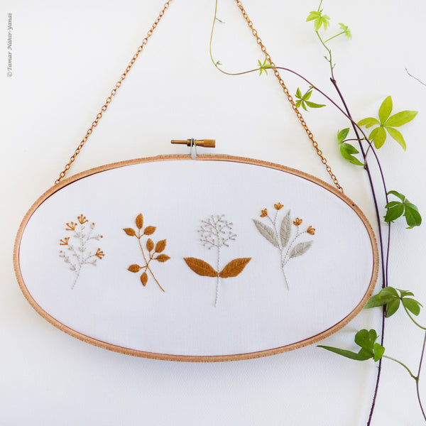 Gold & Gray Blossom - Oval embroidery kit