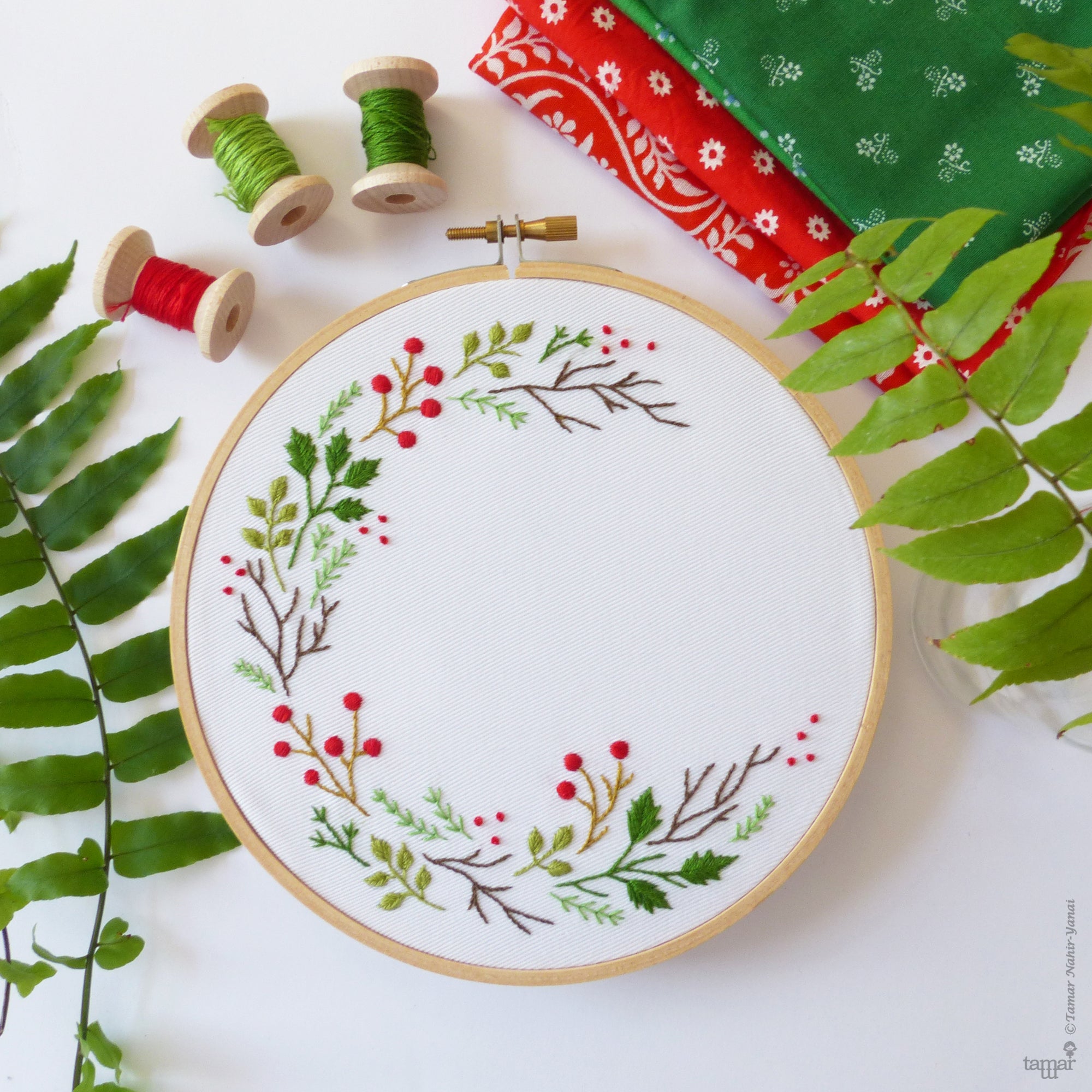 Embroidery Hoop Craft with Christmas Wreath Material