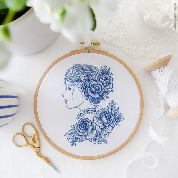 Blue Rose Lady - 6" embroidery kit