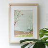 Houses and birds print wall art