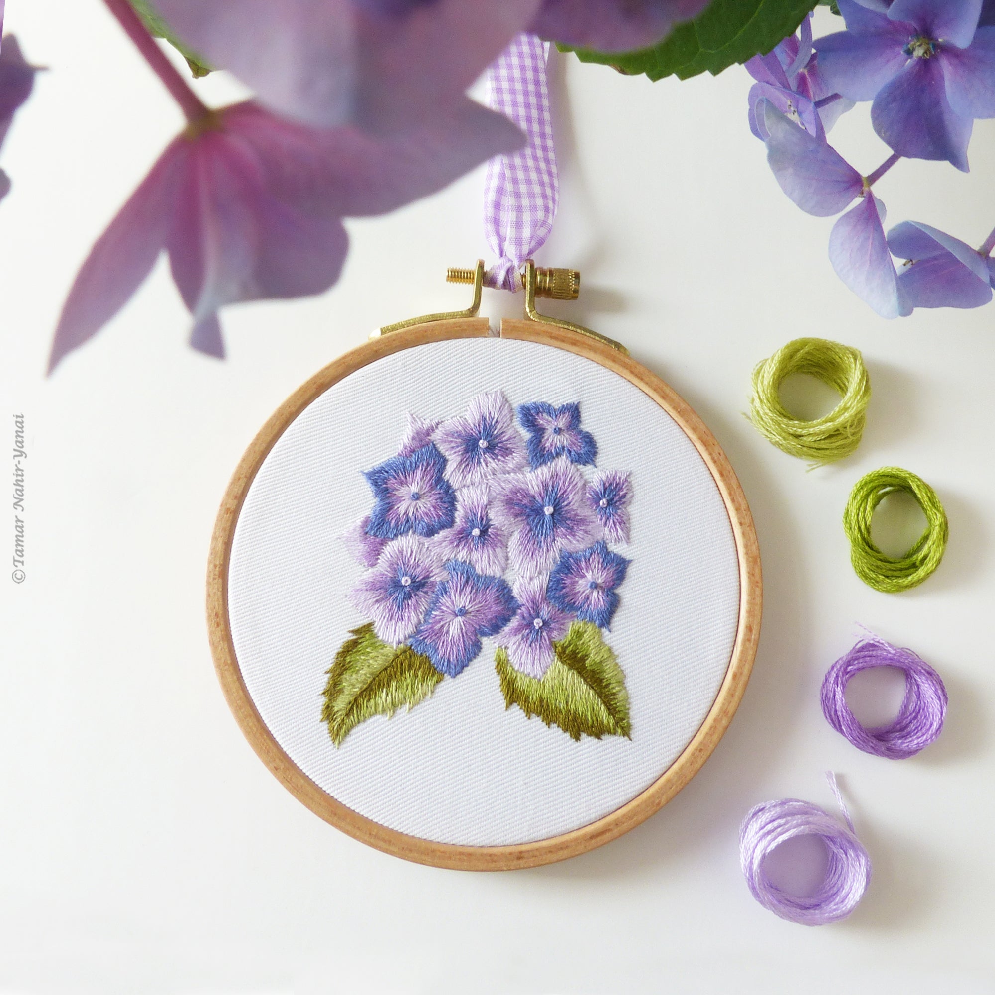 Mini Purple Hortensia - 4 embroidery kit – Tamar Nahir-Yanai