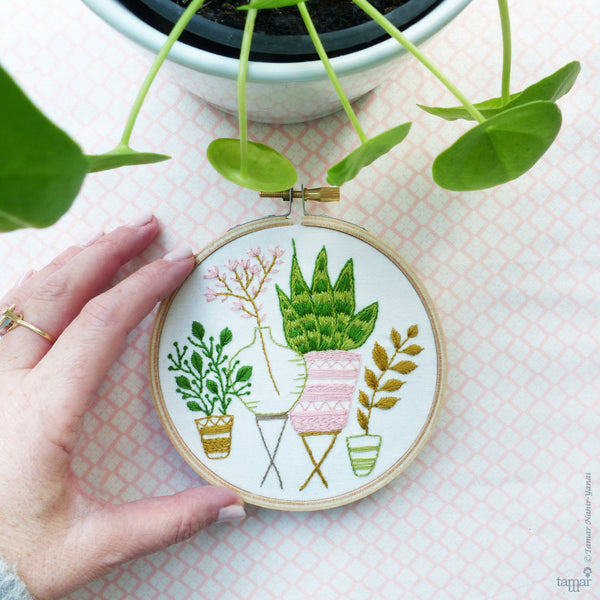 Pink & Green Houseplants - 4" embroidery kit