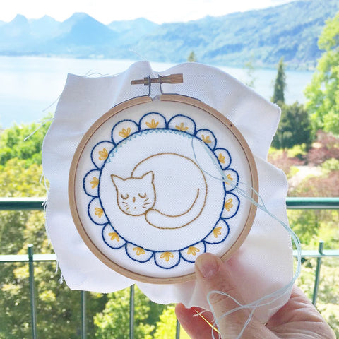 Sleepy Cat Mini Hoop Hand Embroidery Kit - Stitched Modern